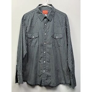Rustler Shirt‎ Mens XL Navy Blue Grid Western Pearl Snap Long Tails 75165RP